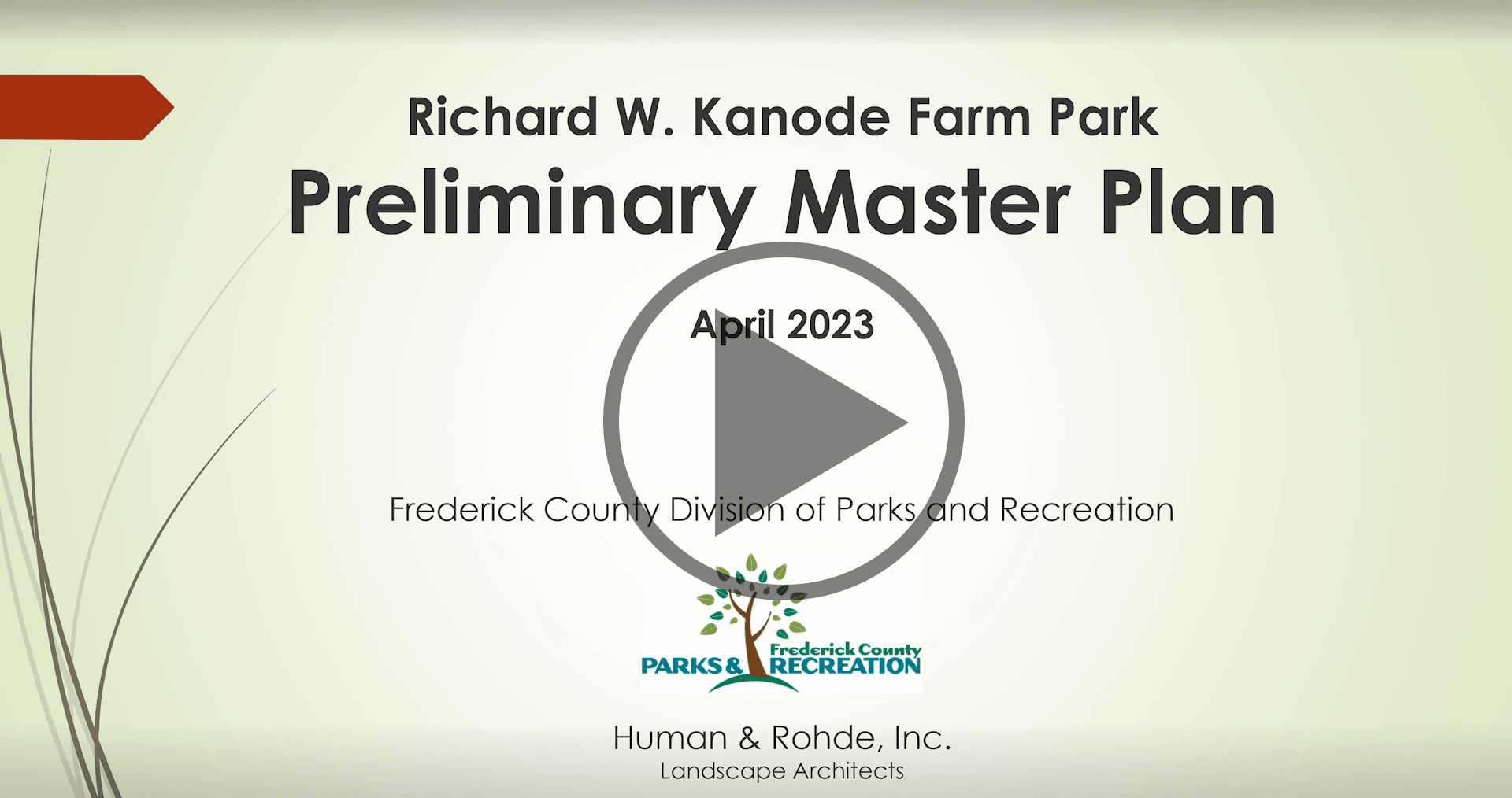 Play screen for Kanode Farm Park Preliminary Master Plan Slideshow